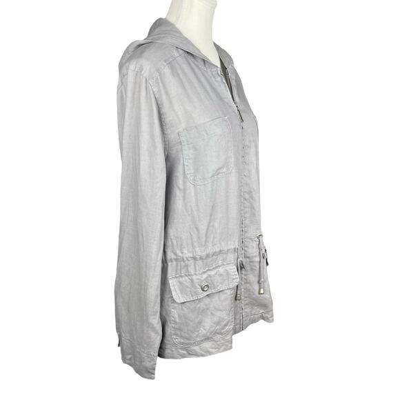Linen‎ Coat Womens Large Gray Hooded Jacket Lightweight Drawstring Casual Coat - Picture 4 of 7